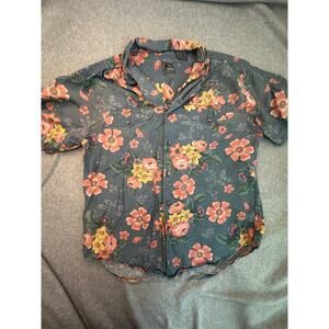 Vintage 90s Lizwear Petite Floral Rayon Button Down Shirt -  Cottagecore